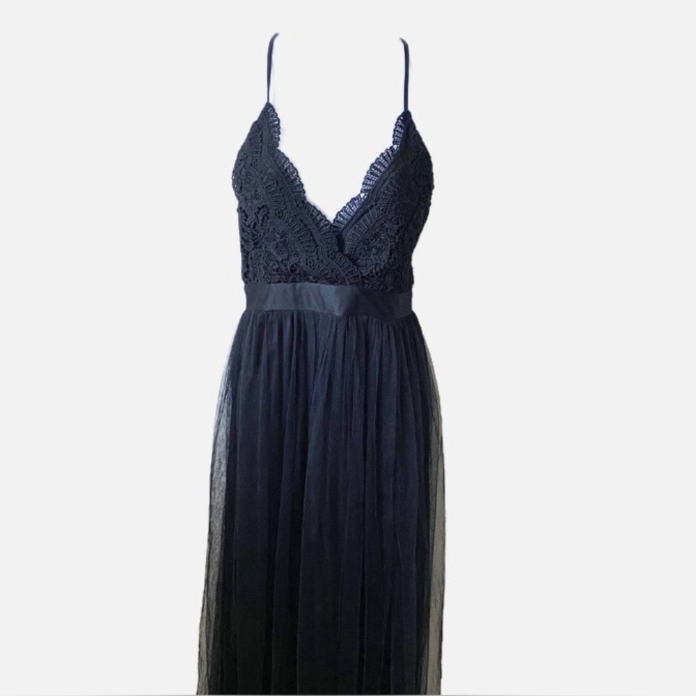 Iris, Gorgeous Black Feminine Flowy Lacy Sheer Lined Romantic Dress